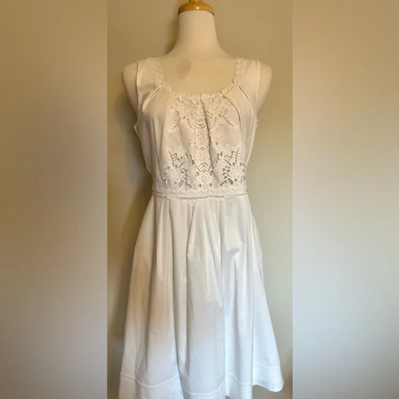 Elie Tahari | Dresses | Elie Tahari Charlotte Cotton White Floral Lace  Pleat Fit Flare Dress Sz Nwt | Poshmark